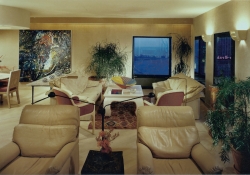 Contemporary high rise living room with southwest influence Hedrich Blessing Photography